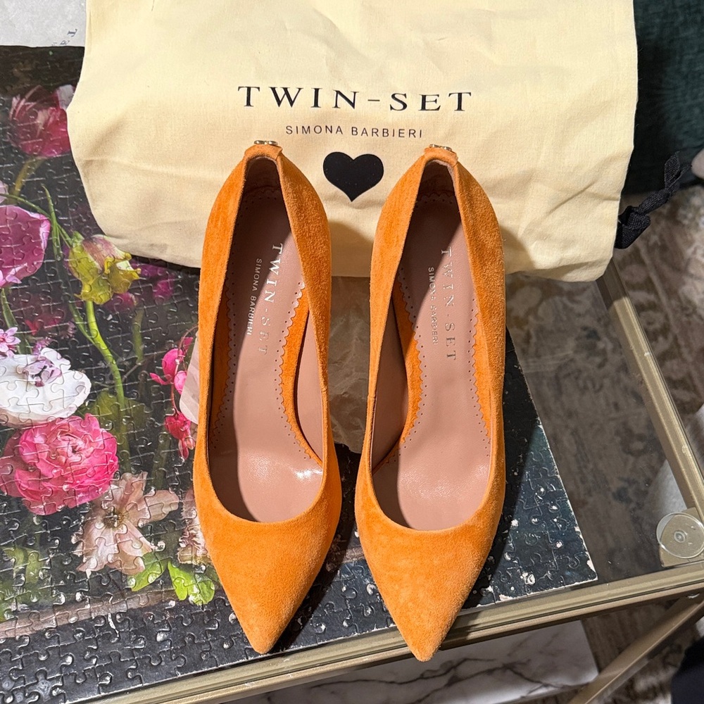 Twin-Set Orange Simona Barbieri Decollete Pumps Suede Heels